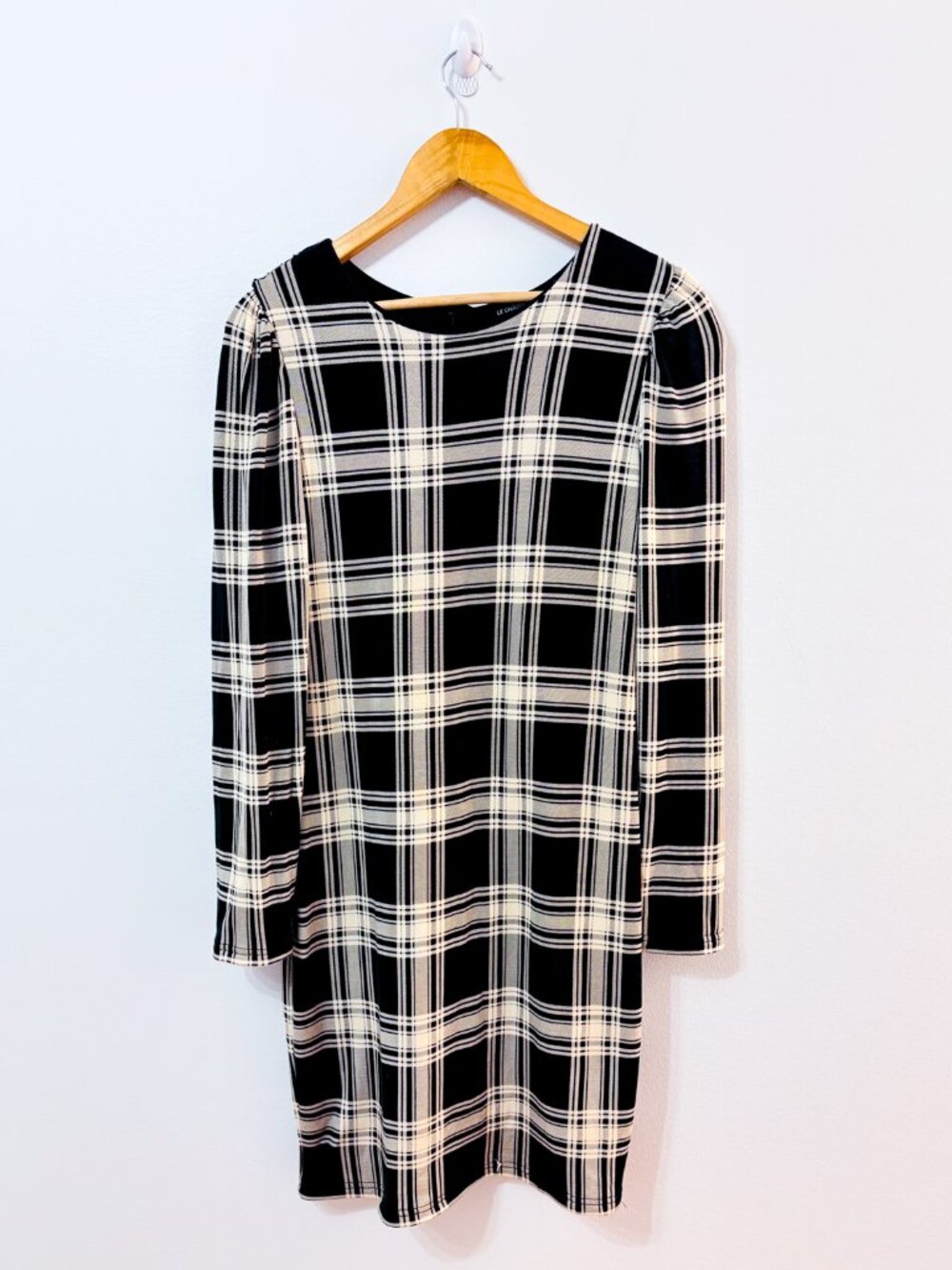 LE CHATEAU Black Plaid Tailored Fitted Midi Office Work Dress Medium
